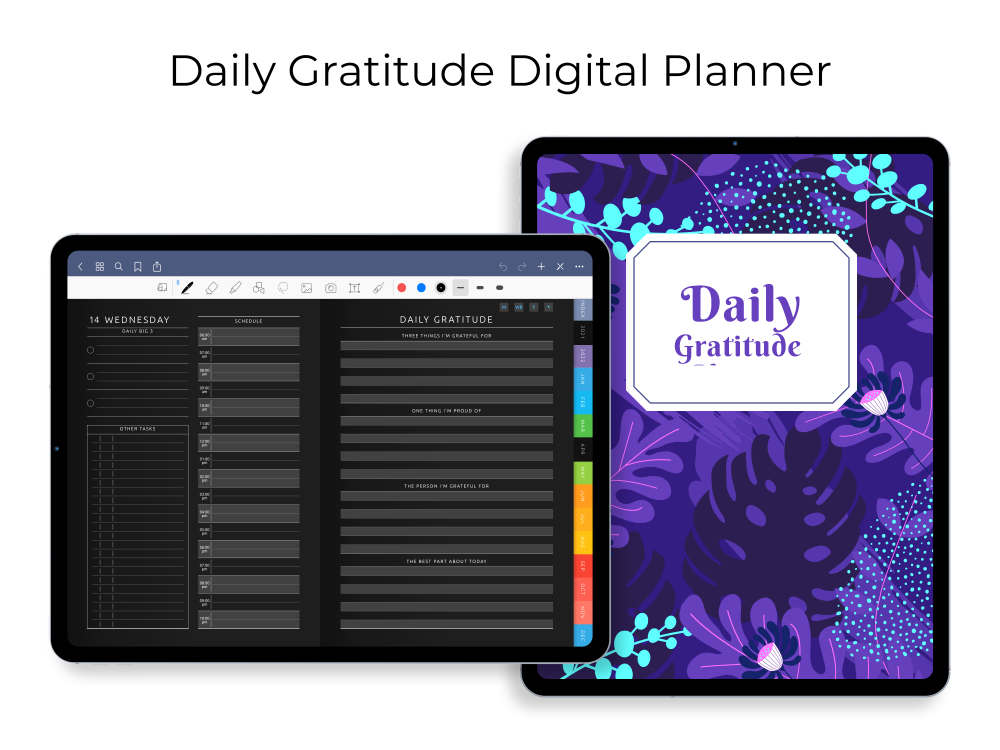 Daily Gratitude Digital Planner [Dark] for GoodNotes, Notability, Noteshelf