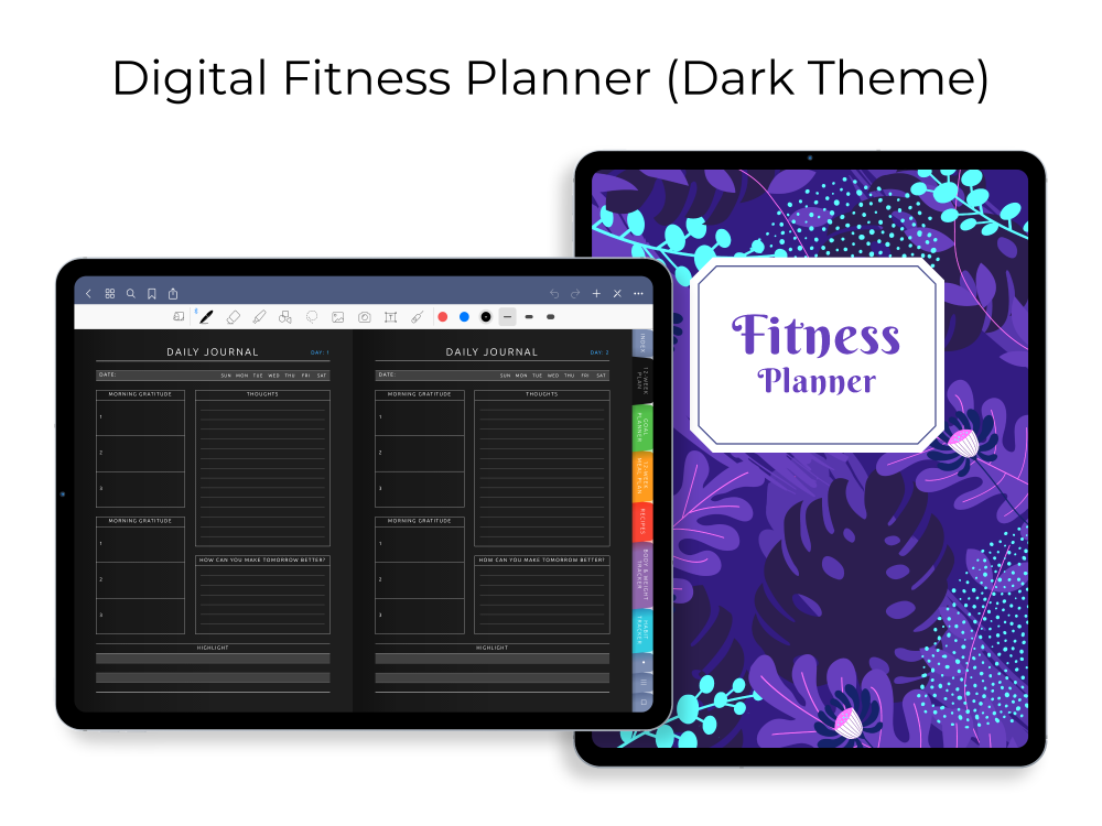 Digital Fitness Planner [Dark] for GoodNotes, Notability, Noteshelf