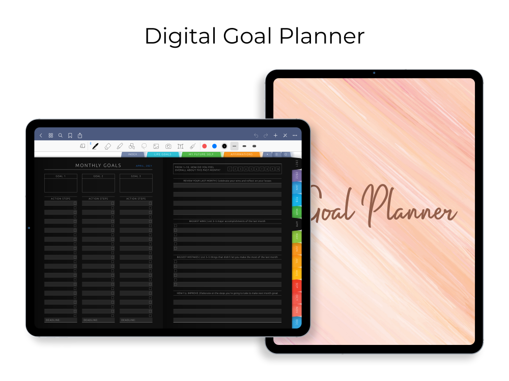 Digital Goal Planner [Dark] for GoodNotes, Notability, Noteshelf