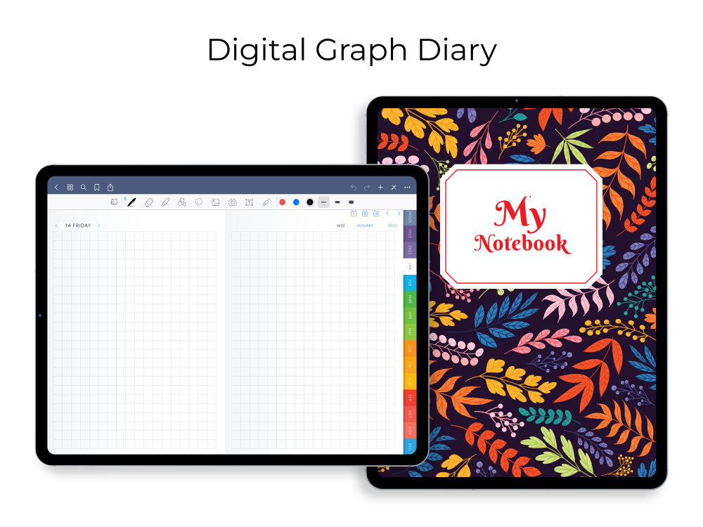 Digital Graph Diary for GoodNotes, Notability, Noteshelf