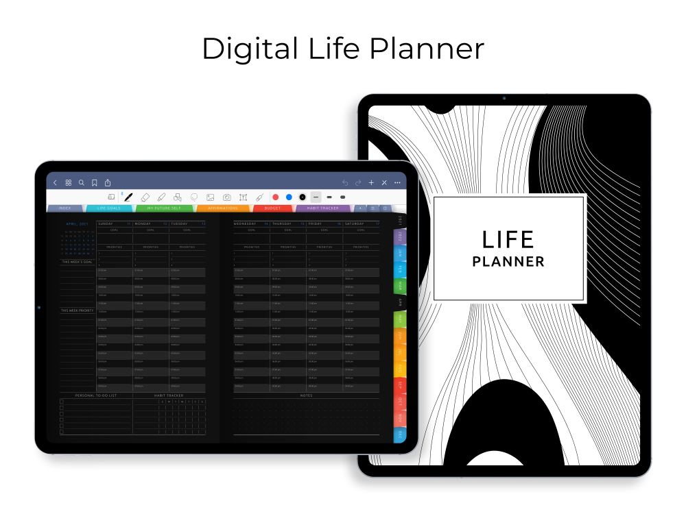 Digital Life Planner [Dark] for GoodNotes, Notability, Noteshelf