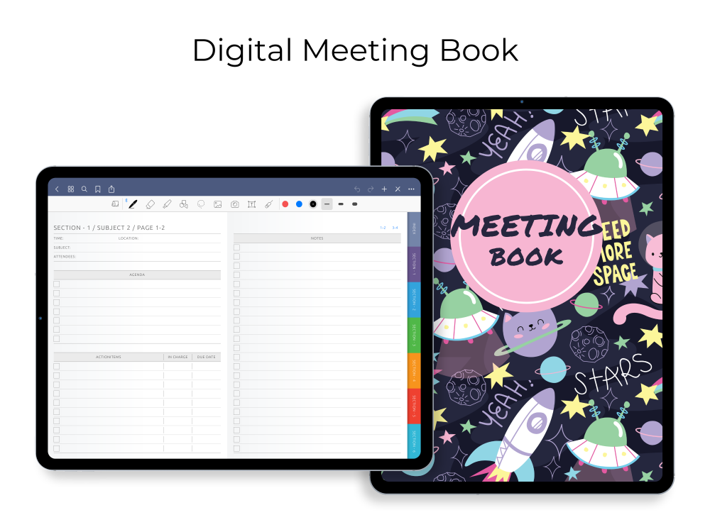 Digital Meeting Book with Sections for GoodNotes, Notability, Noteshelf