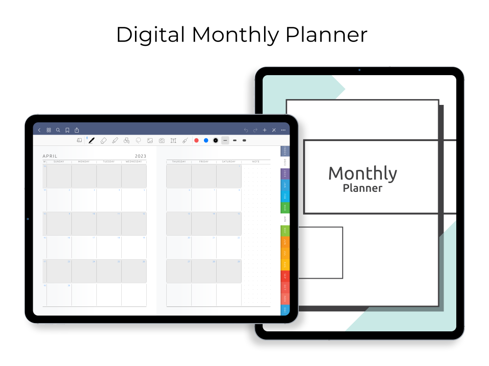 Digital Monthly Planner for GoodNotes, Notability, Noteshelf
