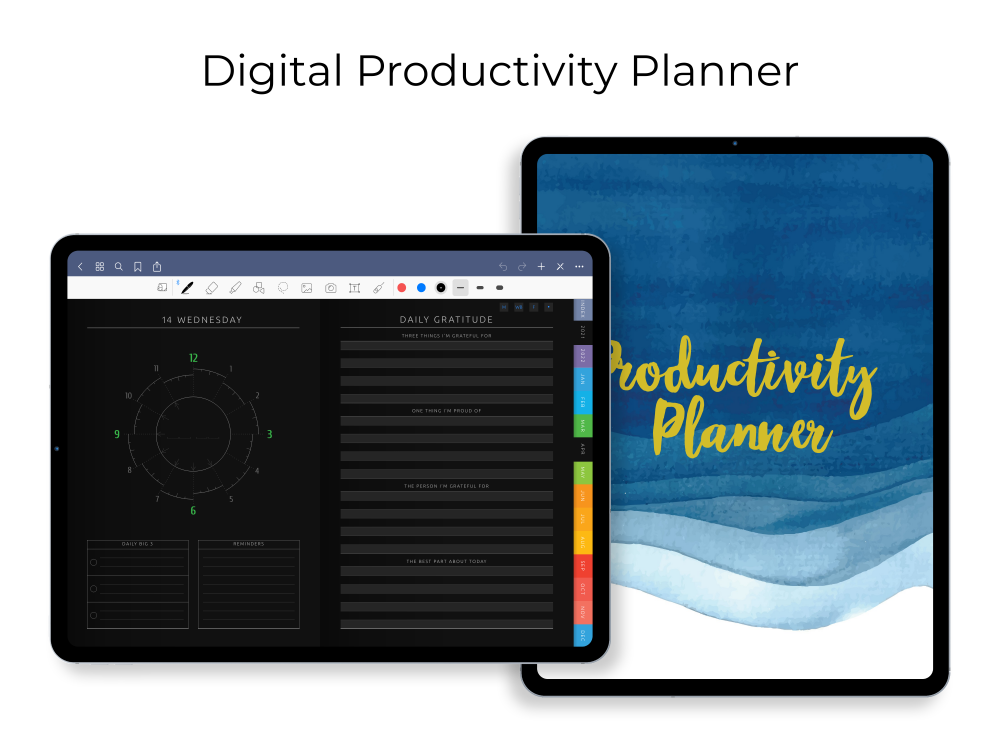 Digital Productivity Planner [Dark] for GoodNotes, Notability, Noteshelf