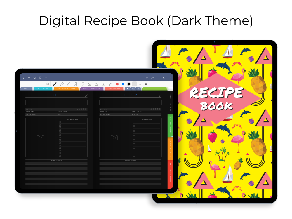 Recipe Book - Digital Planner Template PDF for iPad: GoodNotes, Notability [Dark]