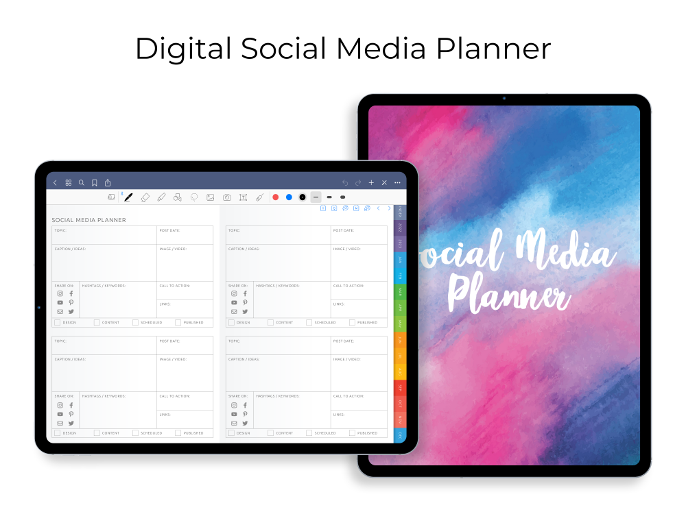 Digital Social Media Planner for GoodNotes, Notability, Noteshelf
