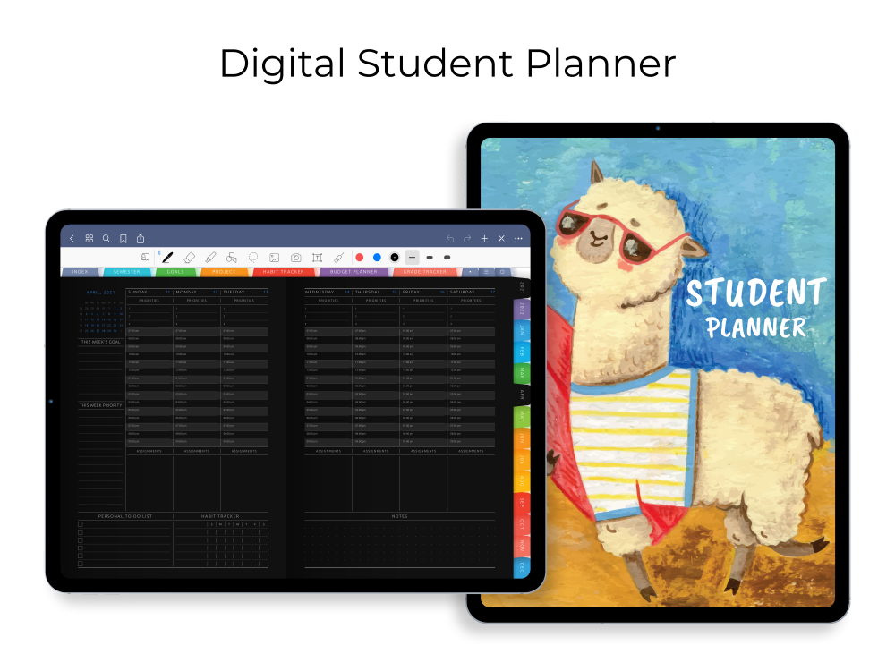 Digital Student Planner [Dark] for GoodNotes, Notability, Noteshelf