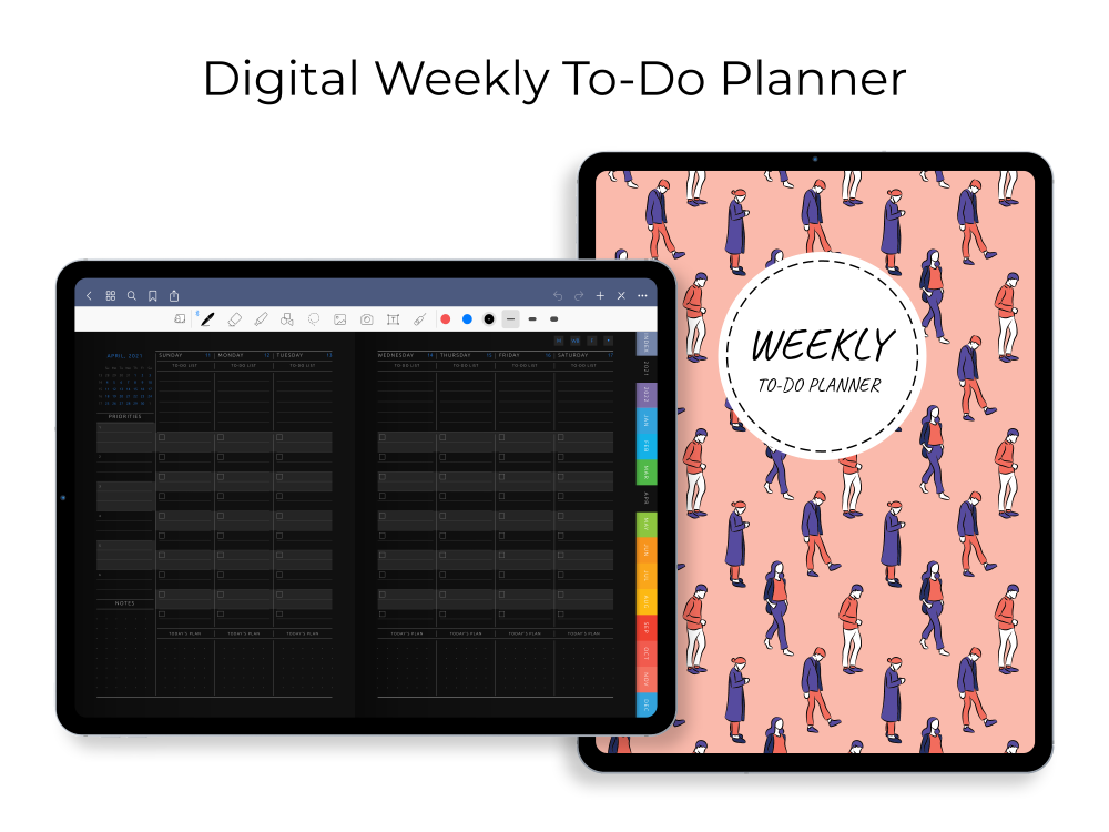 Digital Weekly To-Do Planner [Dark] for GoodNotes, Notability, Noteshelf