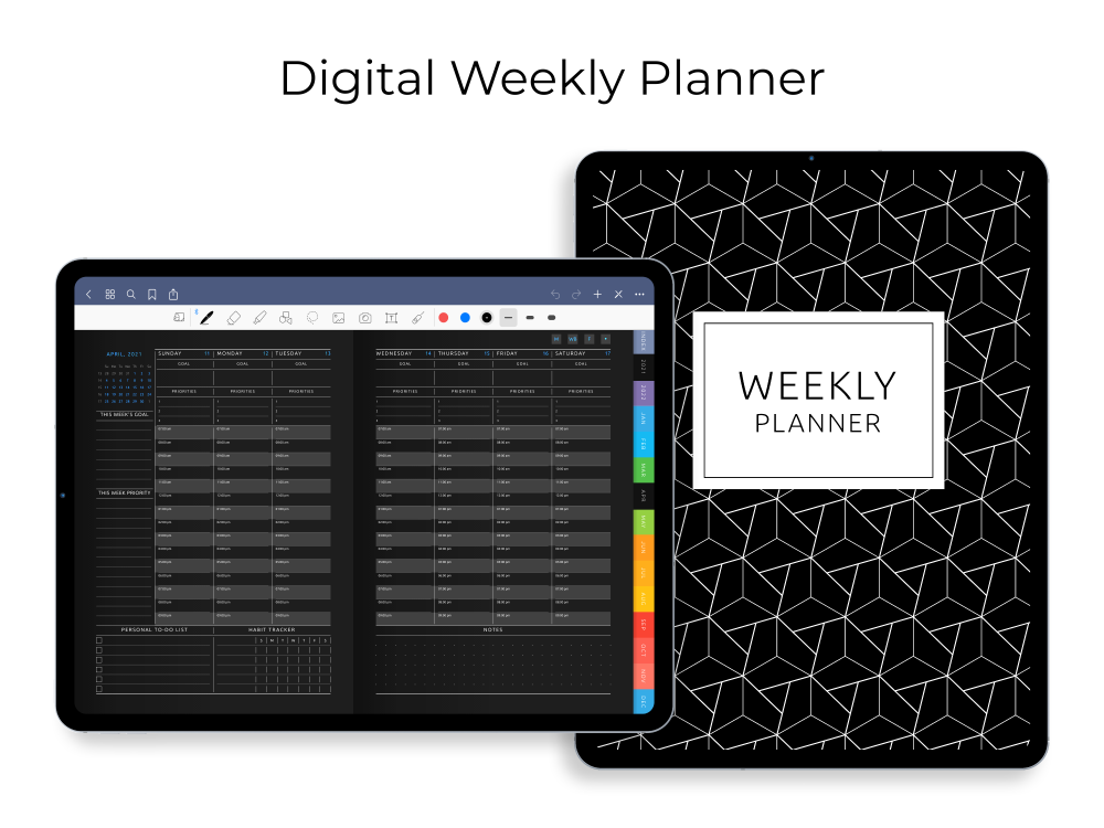Digital Weekly Planner [Dark] for GoodNotes, Notability, Noteshelf
