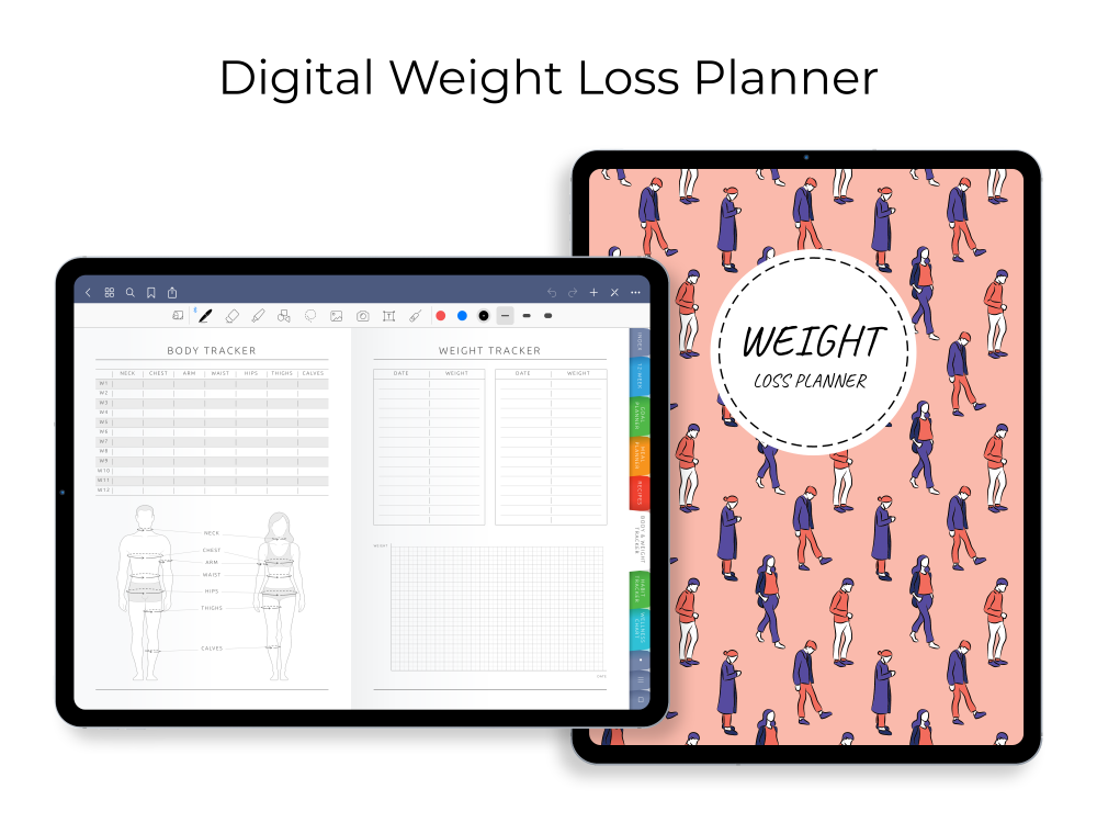 Digital Weight Loss Planner for GoodNotes, Notability, Noteshelf