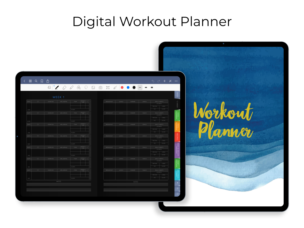Digital Workout Planner [Dark] for GoodNotes, Notability, Noteshelf