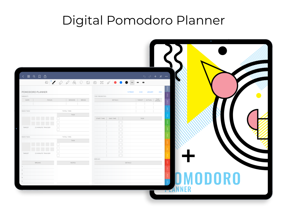 Pomodoro Digital Planner for GoodNotes, Notability, Noteshelf