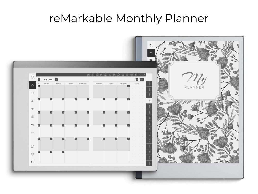 reMarkable Monthly Planner for GoodNotes, Notability, Noteshelf