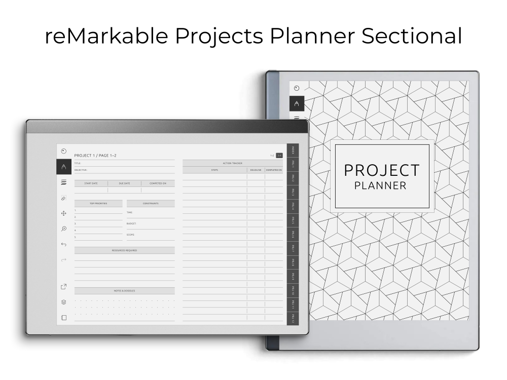 reMarkable Projects Planner Sectional for GoodNotes, Notability, Noteshelf