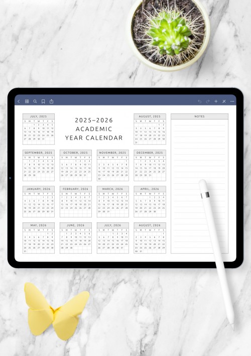 GoodNotes Horizontal Academic Year Calendar Template