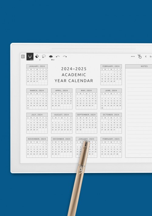 Academic Year Calendar Template for Supernote