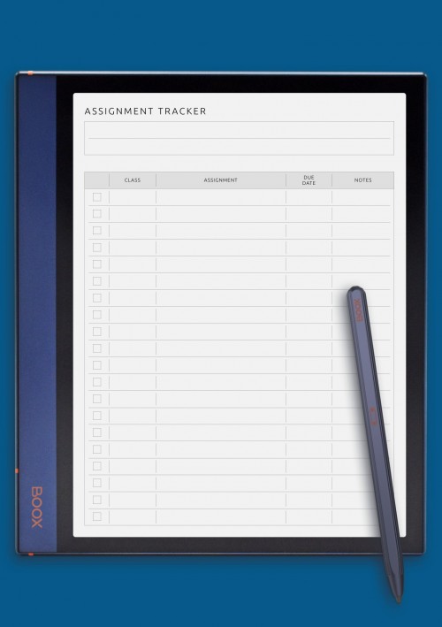 Assignment Tracker Template for BOOX Note