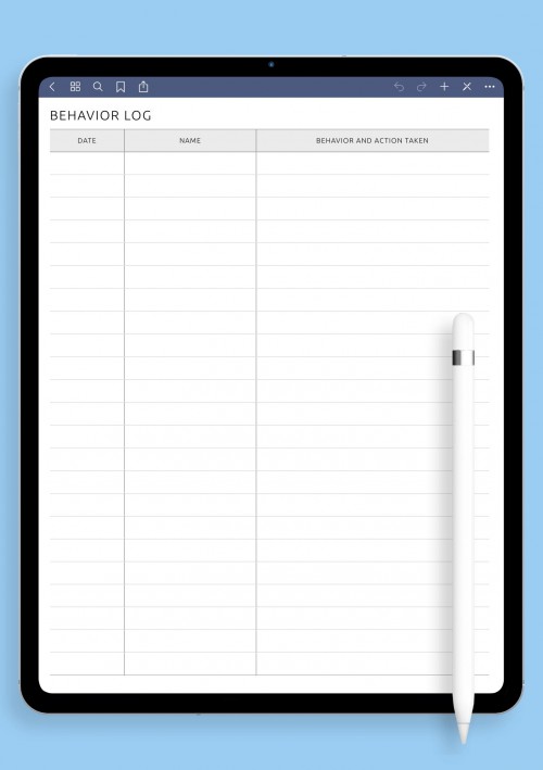 Behavior Log Template for iPad