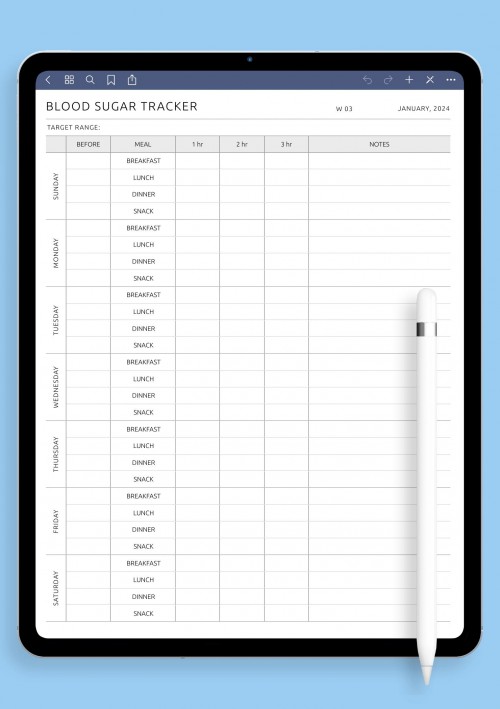 GoodNotes Blood Sugar Tracker - Original Style Template