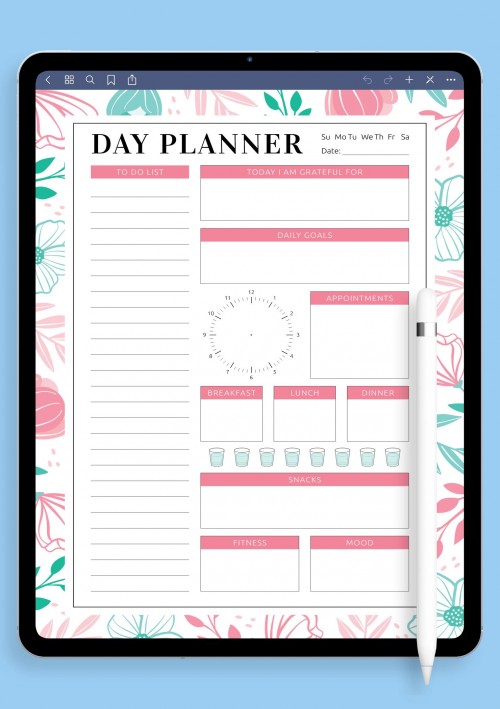 Blossom Flowers Daily Planner Template for GoodNotes