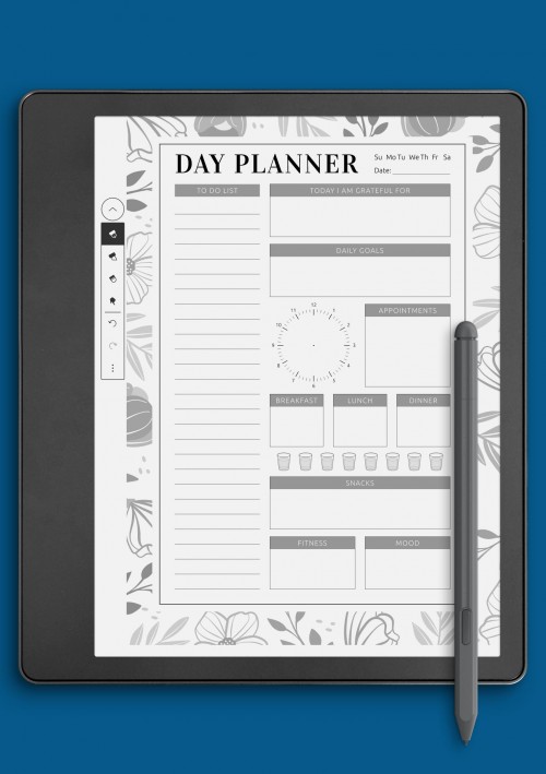 Blossom Flowers Daily Planner Template for Kindle Scribe