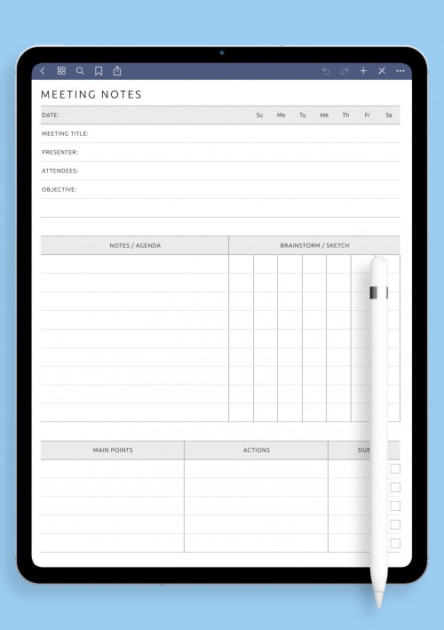 Business Meeting Notes Template for iPad & Android