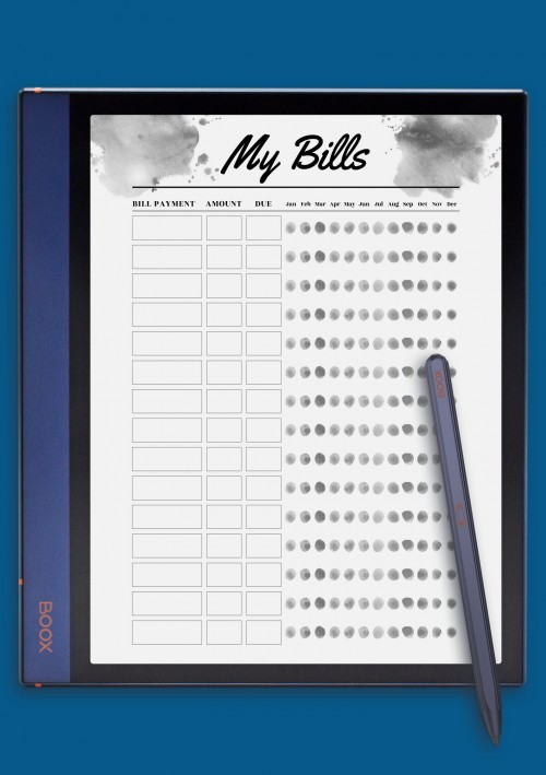 Monthly budget template for BOOX Note