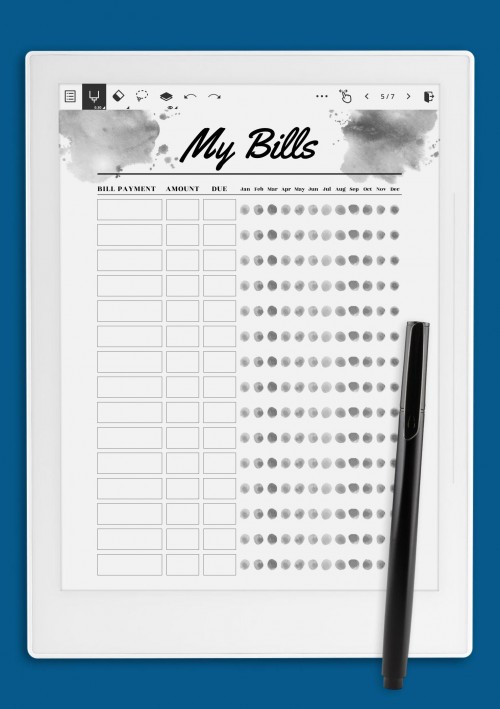 Supernote monthly budget template