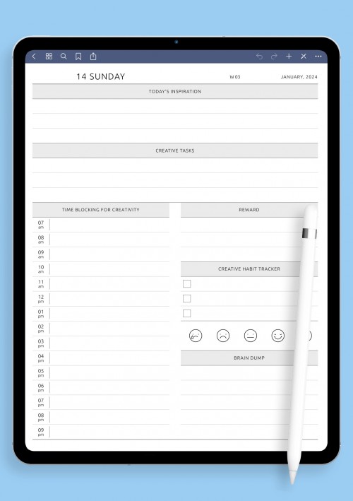 Daily ADHD Creative Flow Page template for GoodNotes