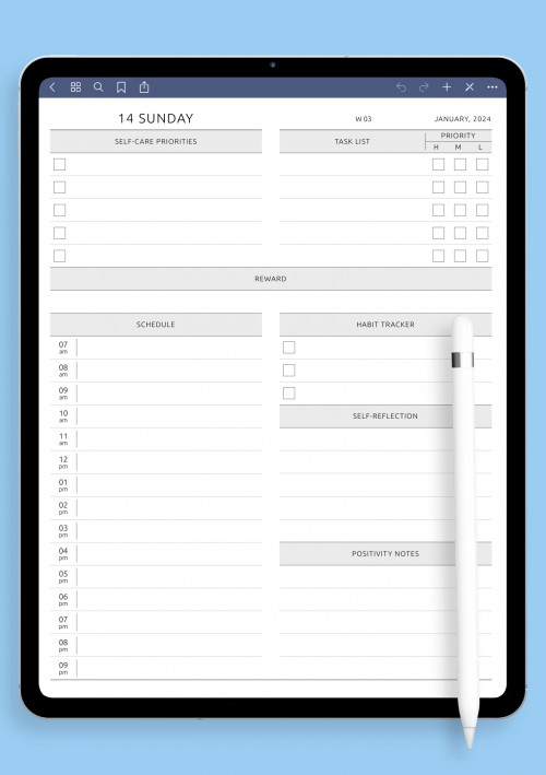 Daily ADHD Wellness Page template for GoodNotes