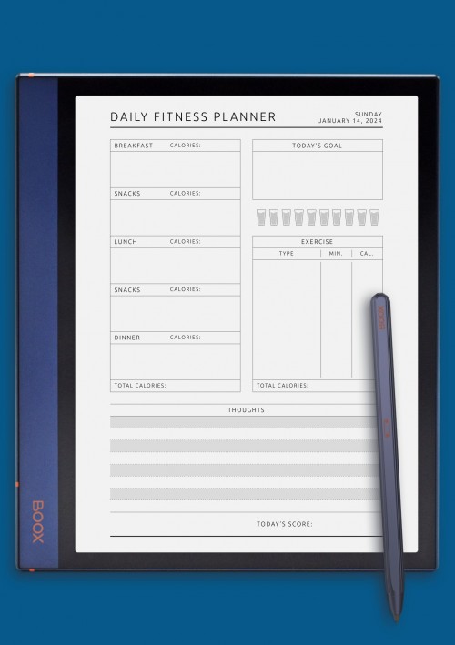 Daily Fitness Planner Template for BOOX Note