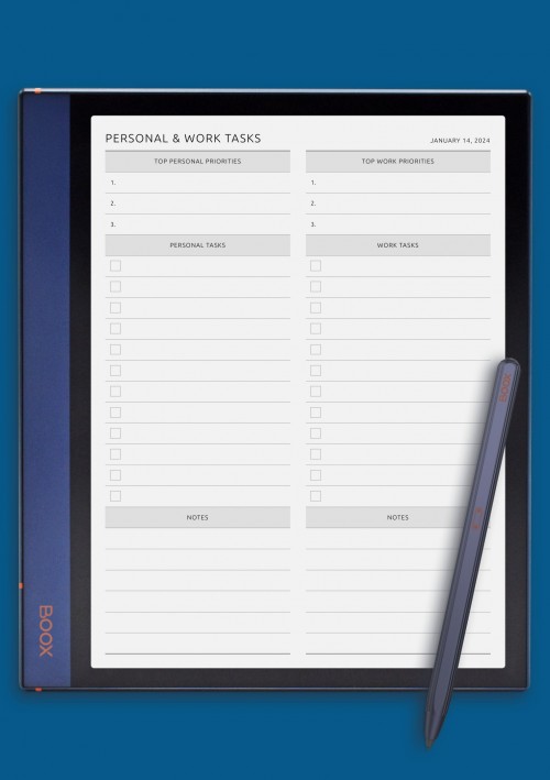 Daily Personal &amp; Work Tasks Template for BOOX Note