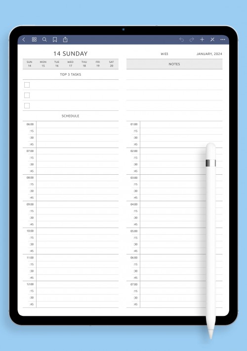 Daily Schedule 15 Min Template for Notability