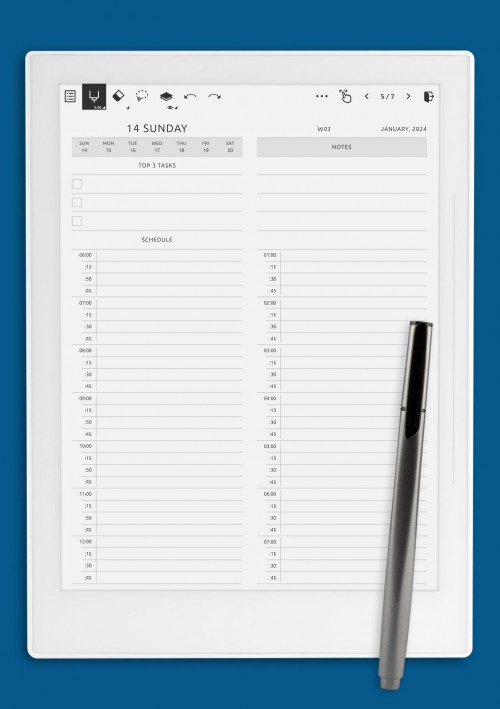 Supernote A6X Daily Schedule 15 Min Template