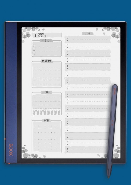 Dated Daily Planner - Floral Style template for BOOX Note Air