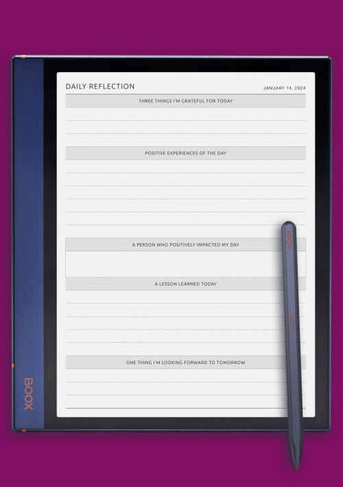 Dated Daily Reflection Template template for BOOX Note