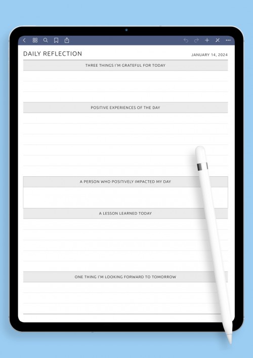 Dated Daily Reflection Template template for GoodNotes