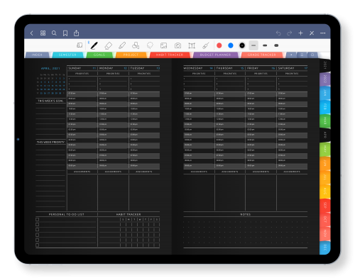 Cool GoodNotes Student Planner in Dark Theme