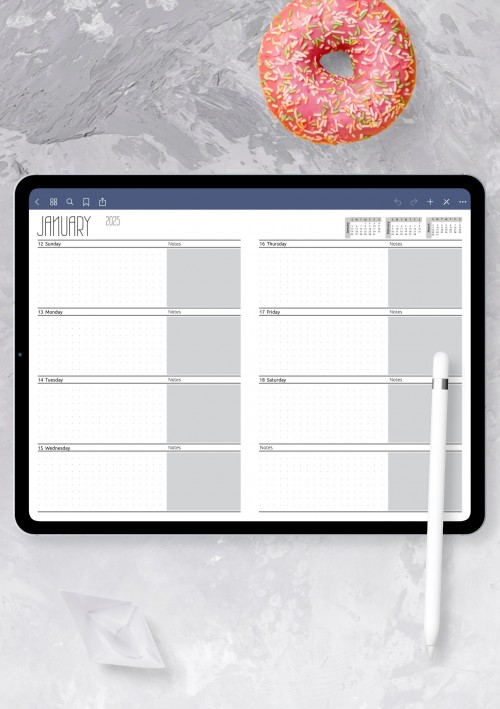 Dotted Weekly Planner Template for iPad & Android