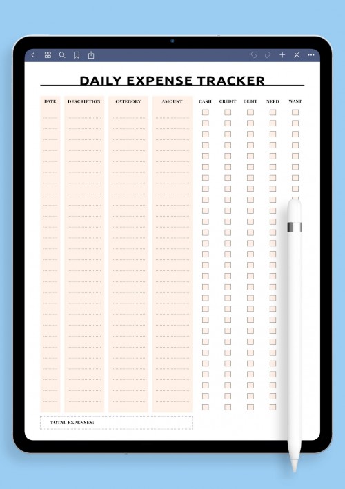 Everyday Expense Tracker Template for Notability