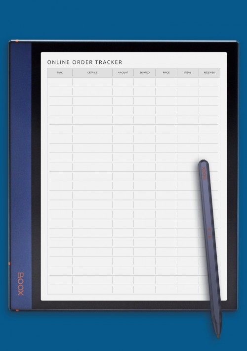 Extended Online Order Tracker Template for BOOX Note