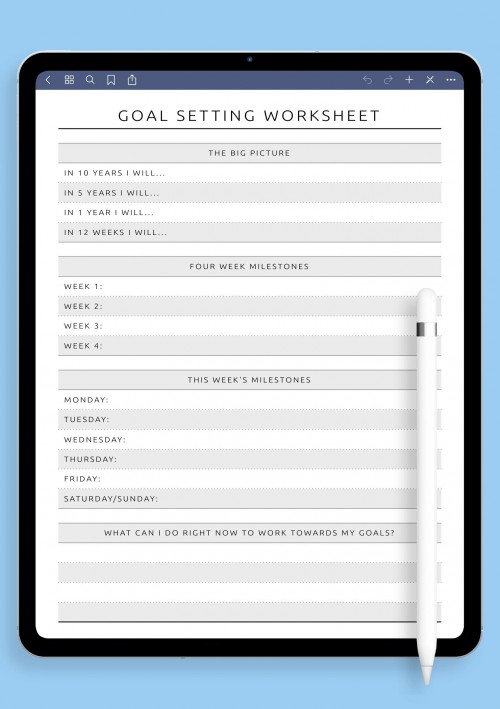 Notability Goal Setting Worksheet Template