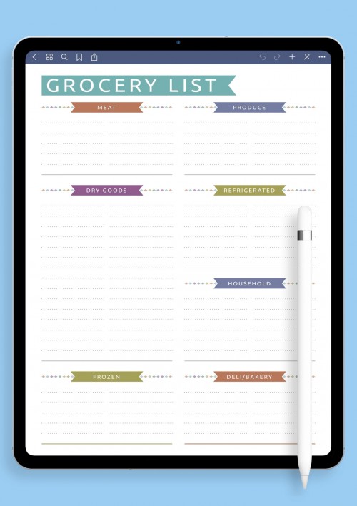 Grocery List - Casual Style template for GoodNotes