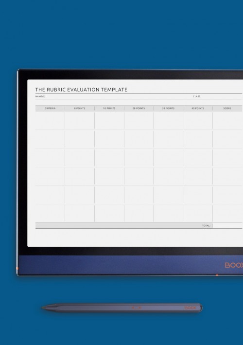 The Horizontal Rubric Evaluation Template for Onyx BOOX