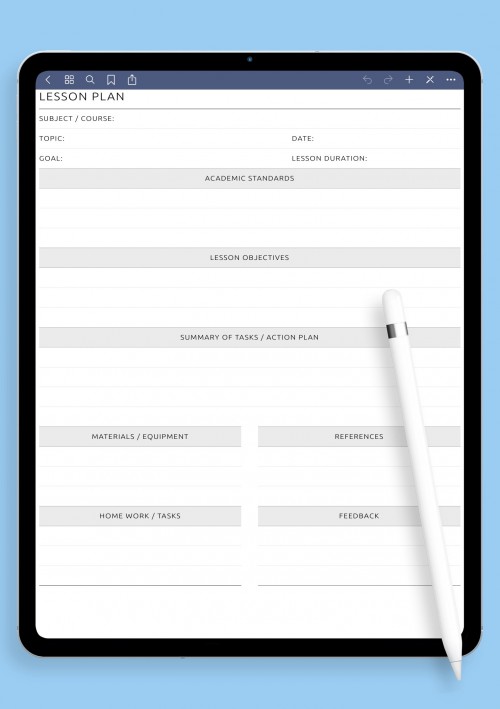 Lesson Plan with Academic Standards template for GoodNotes