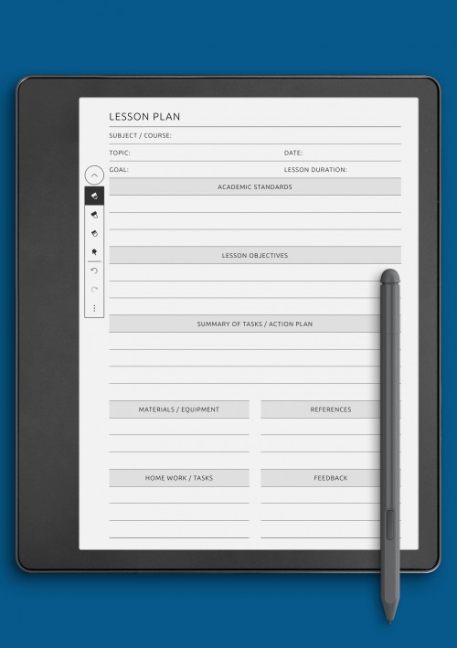 Lesson Plan with Academic Standards template for Kindle Scribe