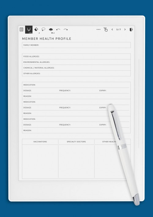 Supernote A6X Member Health Profile Template