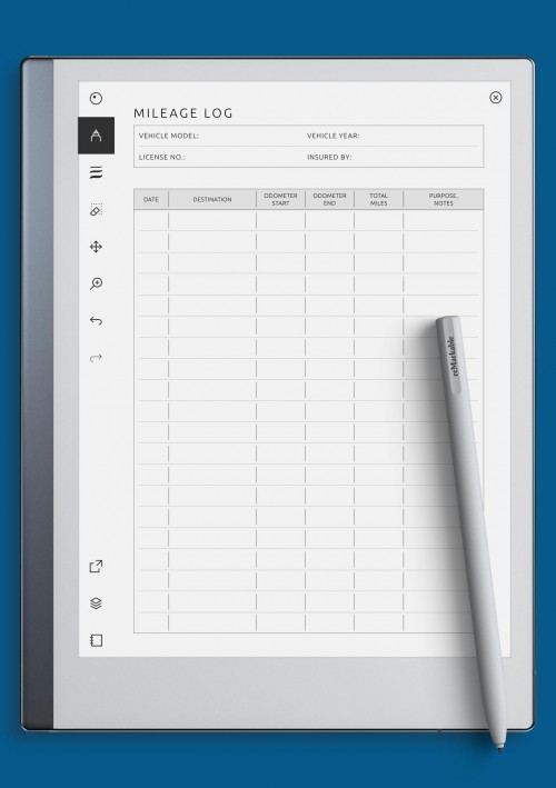 reMarkable Mileage Log Template