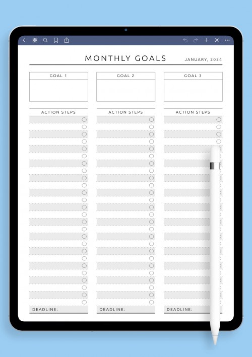 Notability Minimal Monthly Goal Tracker Template