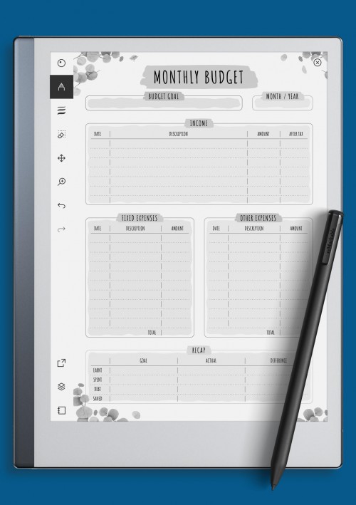 reMarkable Monthly Budget - Floral Style